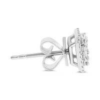 14K White Gold 0.57cttw Diamond Halo Illusion Set Baguette Cut and Round Brilliant Cut Stud Earring