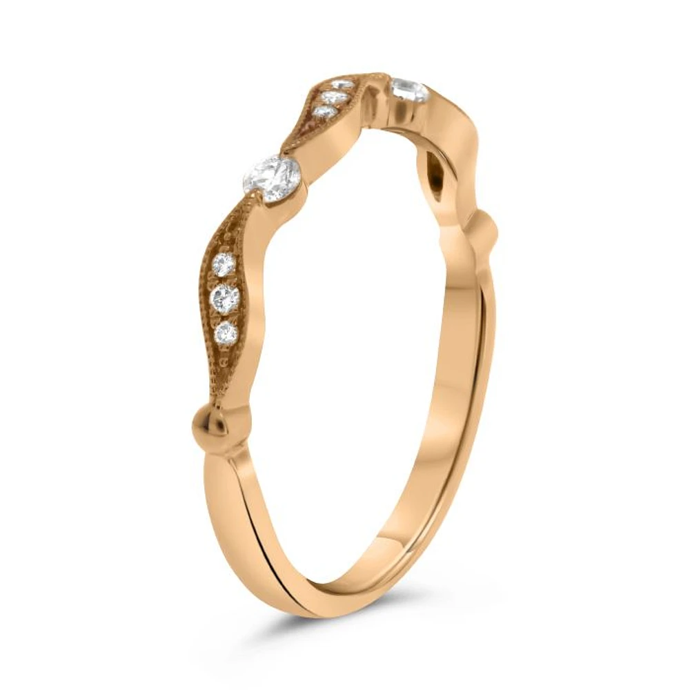 14K White, Yellow or Rose Gold 0.14cttw Diamond Milgrain Wedding Band - 14K White Gold
