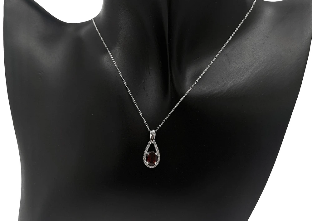 10K White Gold 0.90cttw Garnet and 0.11cttw Diamond Pendant - 18 Inches