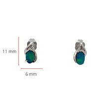 10K White Gold 4mm x 6mm Australian Doublet Opal and 0.02cttw Diamond Earrings