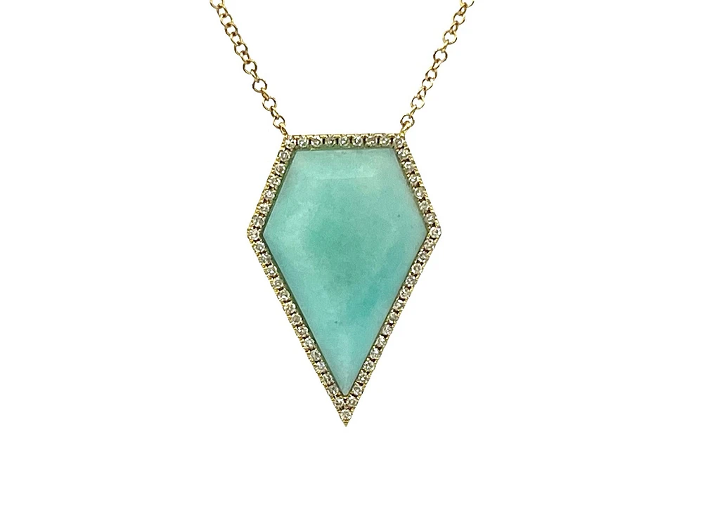 14K Yellow Gold 5.35cttw Amazonite and 0.18cttw Diamond Necklace, 18"
