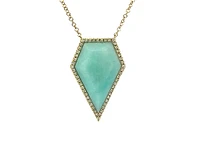 14K Yellow Gold 5.35cttw Amazonite and 0.18cttw Diamond Necklace, 18"