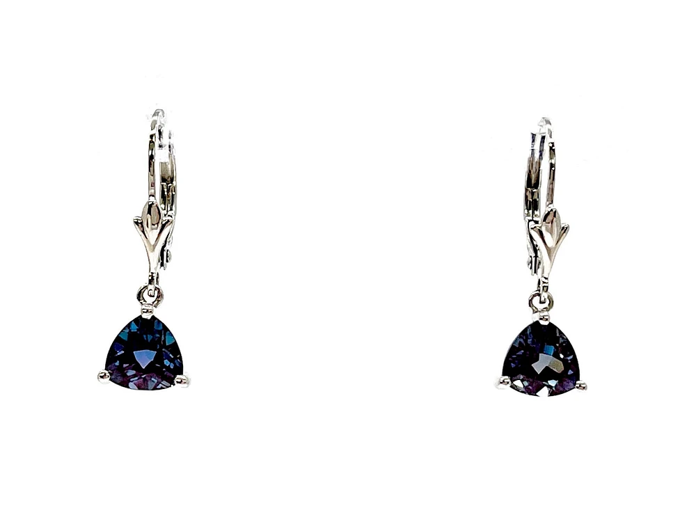 10K White Gold Created Alexandrite  Earrings
