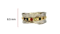Silver and 18K Yellow Gold Plated Garnet, Amethyst, Sapphire & Peridot Ring, size 6.5