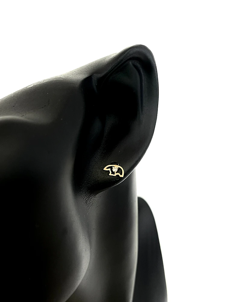 14K Yellow Gold 0.05cttw Diamond Polar Bear Earrings with Butterfly Backs - 8mm x 4mm
