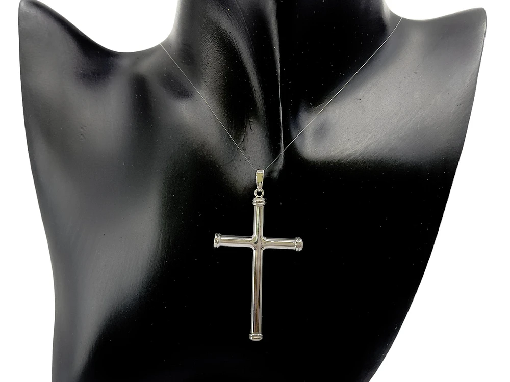 925 Sterling Silver Rhodium Plated Cross Pendant - 58mm x 30mm