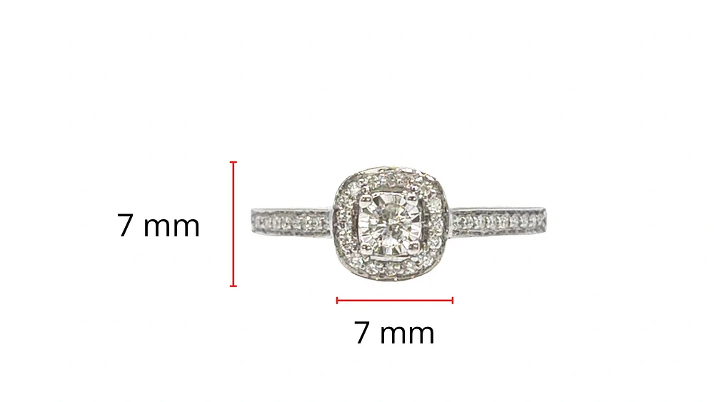 10K White Gold 0.19cttw Diamond Halo Engagement Ring - Size 7.25