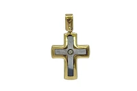 10K Yellow Gold Mother of Pearl and Cubic Zirconia Cross Charm