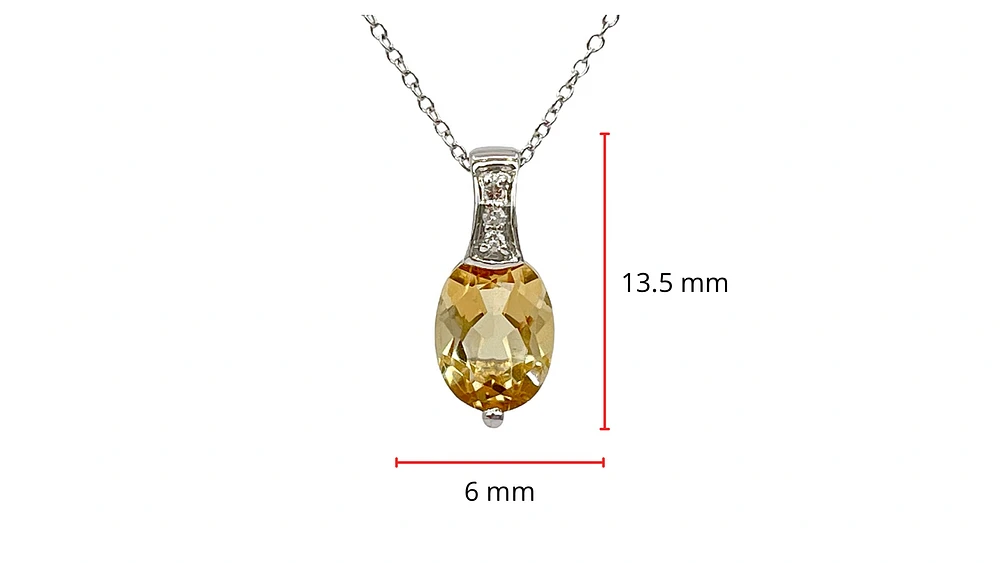 10K White Gold 8x6mm Oval Cut Citrine & 0.022cttw Diamond Pendant, 18"