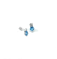 10K White Gold 1.50cttw Genuine Blue Topaz & 0.023cttw Diamond Earrings