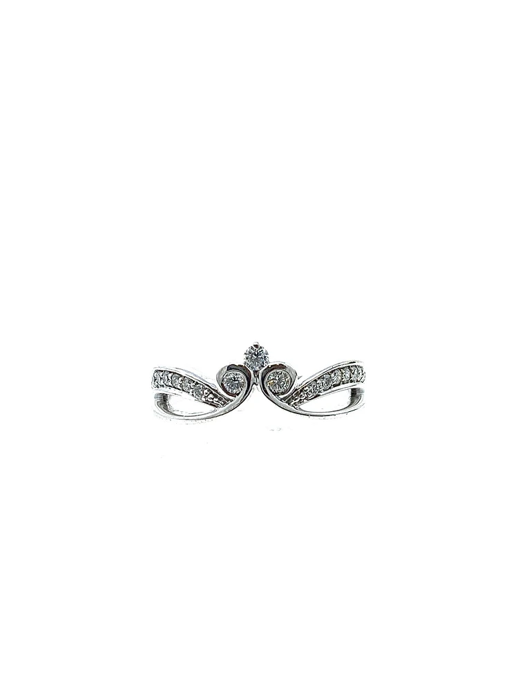 10K White Gold 0.30cttw Diamond Crown Ring, size 6.5