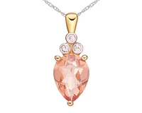 TRACKING - 10K Rose Gold 8x6mm Pear Cut Morganite and Diamond Pendant, 18"