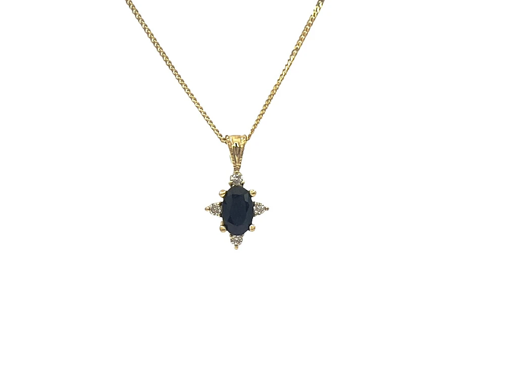 10K Yellow Gold 0.16cttw Sapphire & 0.03cttw Diamond Necklace - 18"