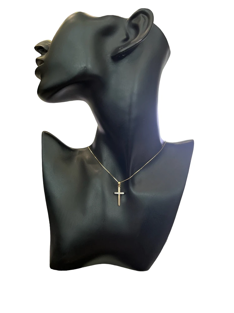 10K Yellow Gold 0.06 cttw  Diamond  Cross Pendant, 18"