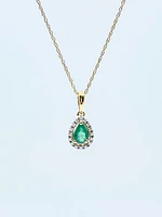 10K Yellow Gold Emerald and Diamond Pendant, 18"