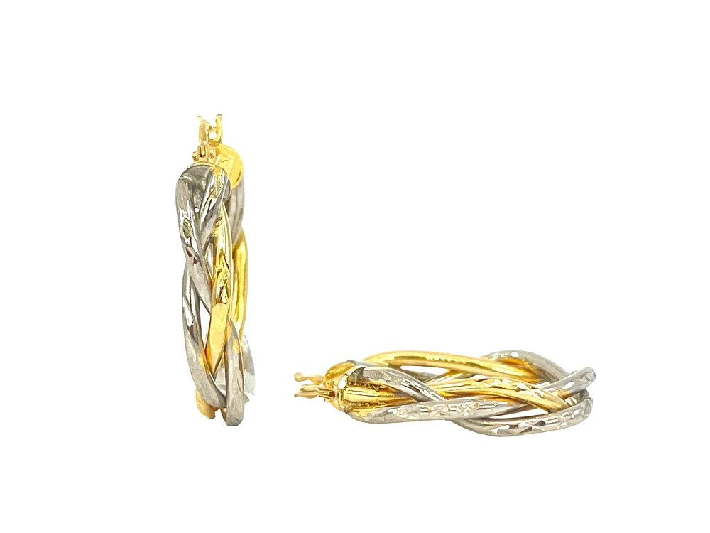 10K 2 Tone Gold 25mm Braided / Woven Earrings