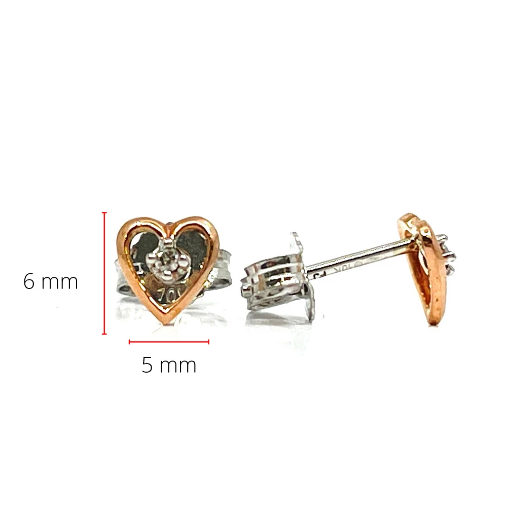 10K Two Tone Rose and White Gold 0.02cttw Diamond Heart Shaped Stud Earrings