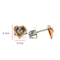 10K Two Tone Rose and White Gold 0.02cttw Diamond Heart Shaped Stud Earrings