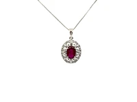 10K White Gold Ruby and Diamond Pendant, 18"