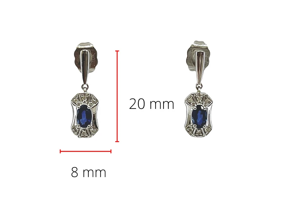 10K White Gold 0.55cttw Genuine Sapphire and 0.04cttw Diamond Dangle Earrings