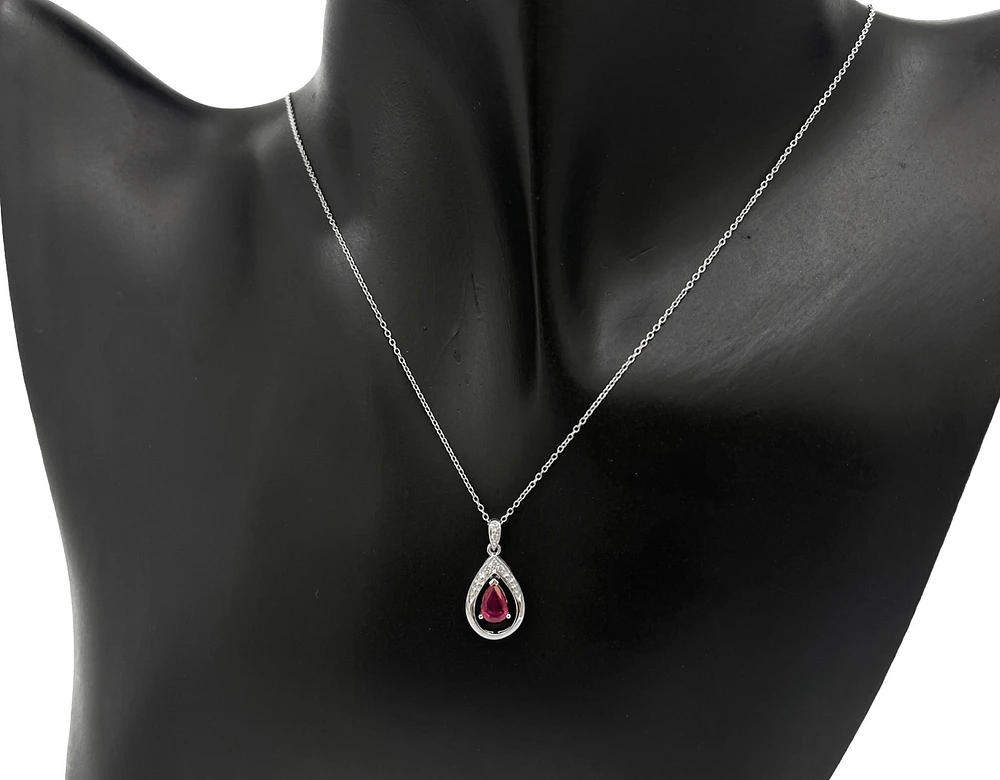 10K White Gold 0.35cttw Ruby and Diamond Necklace, 18"