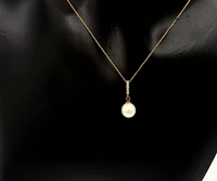 10K Rose Gold Fresh Water Pearl and Diamond Pendant, 18"