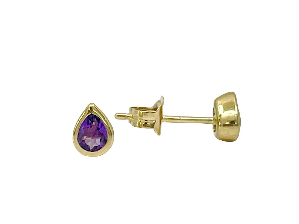 10K Yellow Gold 0.35cttw Pear Cut Amethyst Bezel Set Stud Earrings