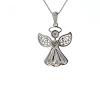10K White Gold 0.015 cttw  Diamond  Angel Pendant, 18"