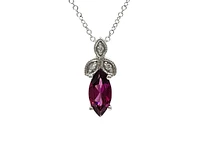 10K White Gold 8mm x 4mm Rhodalite Garnet and 0.02cttw Diamond Pendant with Rolo Chain - 18 Inches