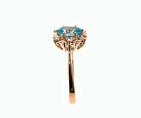 10K Rose Gold 1.20cttw Genuine Oval Cut Blue Zircon and 0.09cttw Diamond Halo Ring, size 7