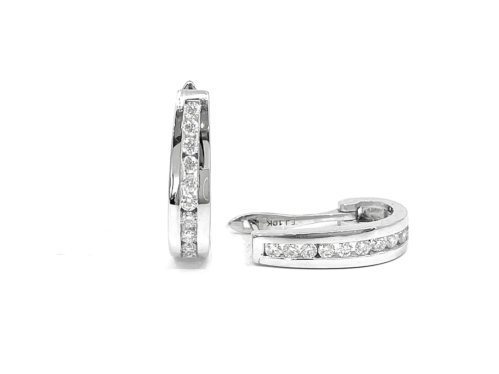 10K White Gold 0.33cttw Diamond Hoop Huggie Hinged Earring