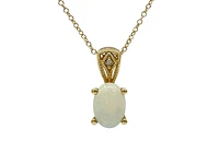 10K Yellow Gold Opal and Diamond Pendant, 18"