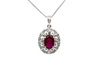 10K White Gold Ruby and Diamond Pendant, 18"