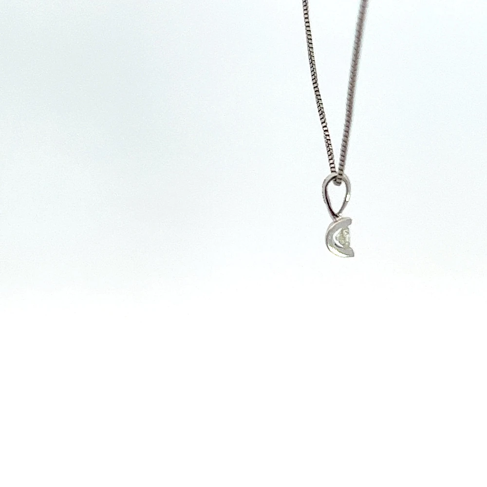 10K White Gold 0.04 cttw Diamond Solitaire Mezza Luna Pendant, 18"