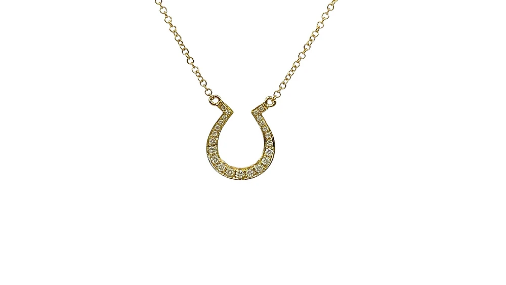 14K Yellow Gold 0.12cttw Diamond Horseshoe Pendant, 18"