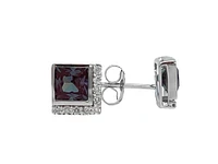 10K White Gold Created Alexandrite and Diamond  Earrings