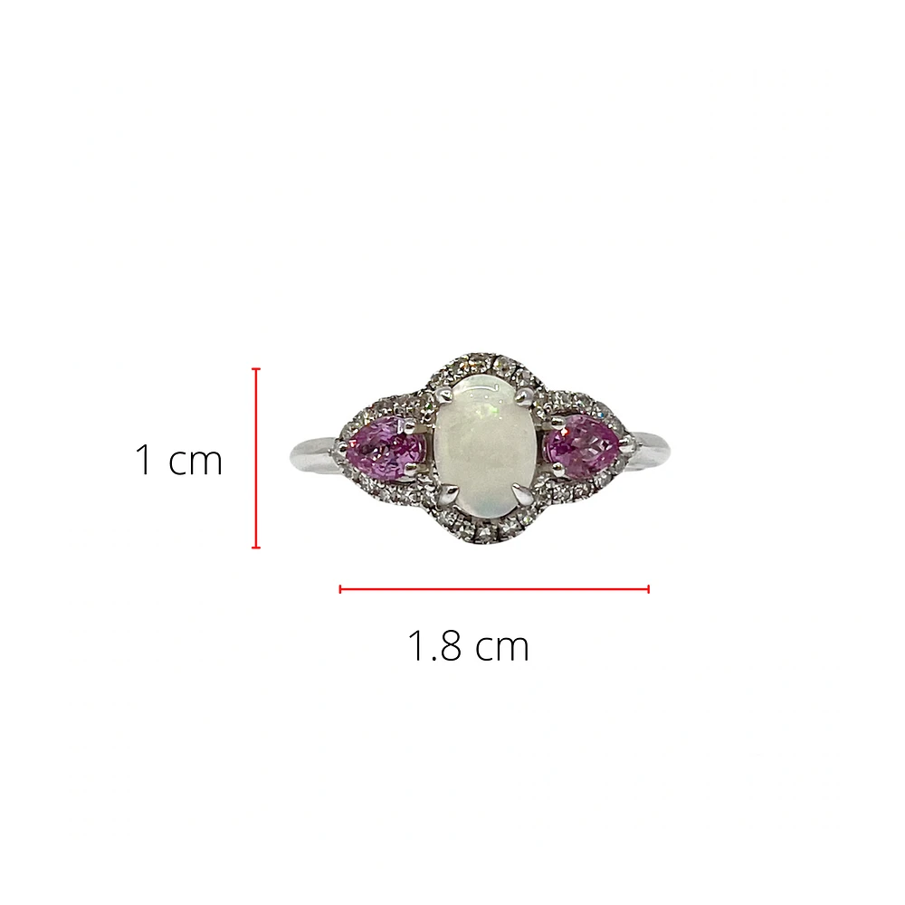 10K White Gold 7 x 5mm Opal, 0.50cttw Pink Sapphire and 0.30cttw Diamond Ring