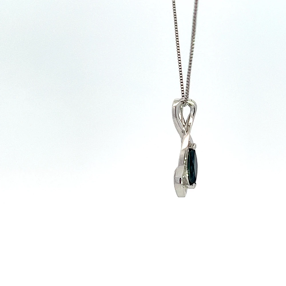 10K White Gold Sapphire and Diamond Pendant - 18"
