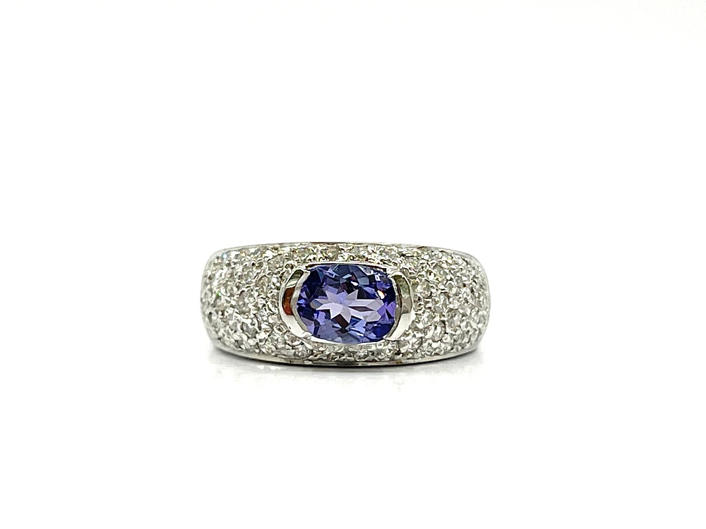 14K White Gold 0.80cttw Tanzanite & 0.60cttw Diamond Ring, size 6.5