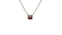 14K Yellow Gold Ruby, Pink Sapphire, White Topaz and Diamond Necklace, 18"