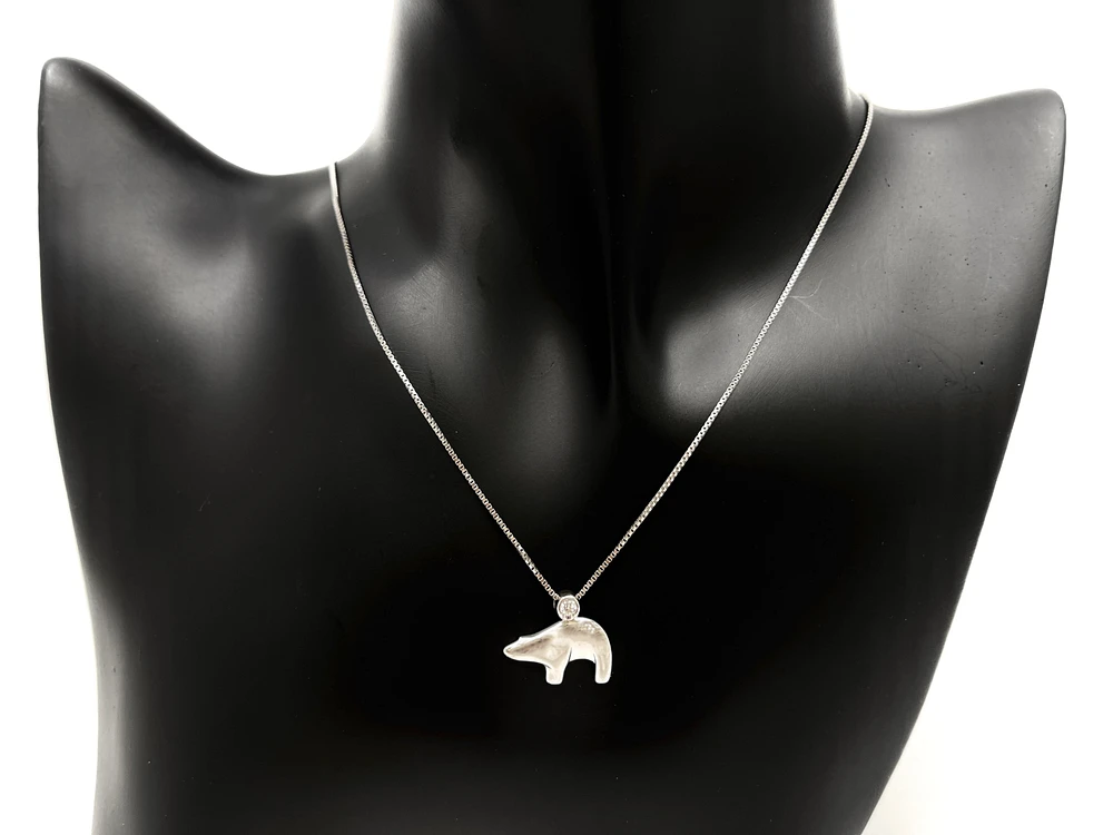 Sterling Silver 0.057cttw Canadian Diamond Polar Bear Pendant, 18"