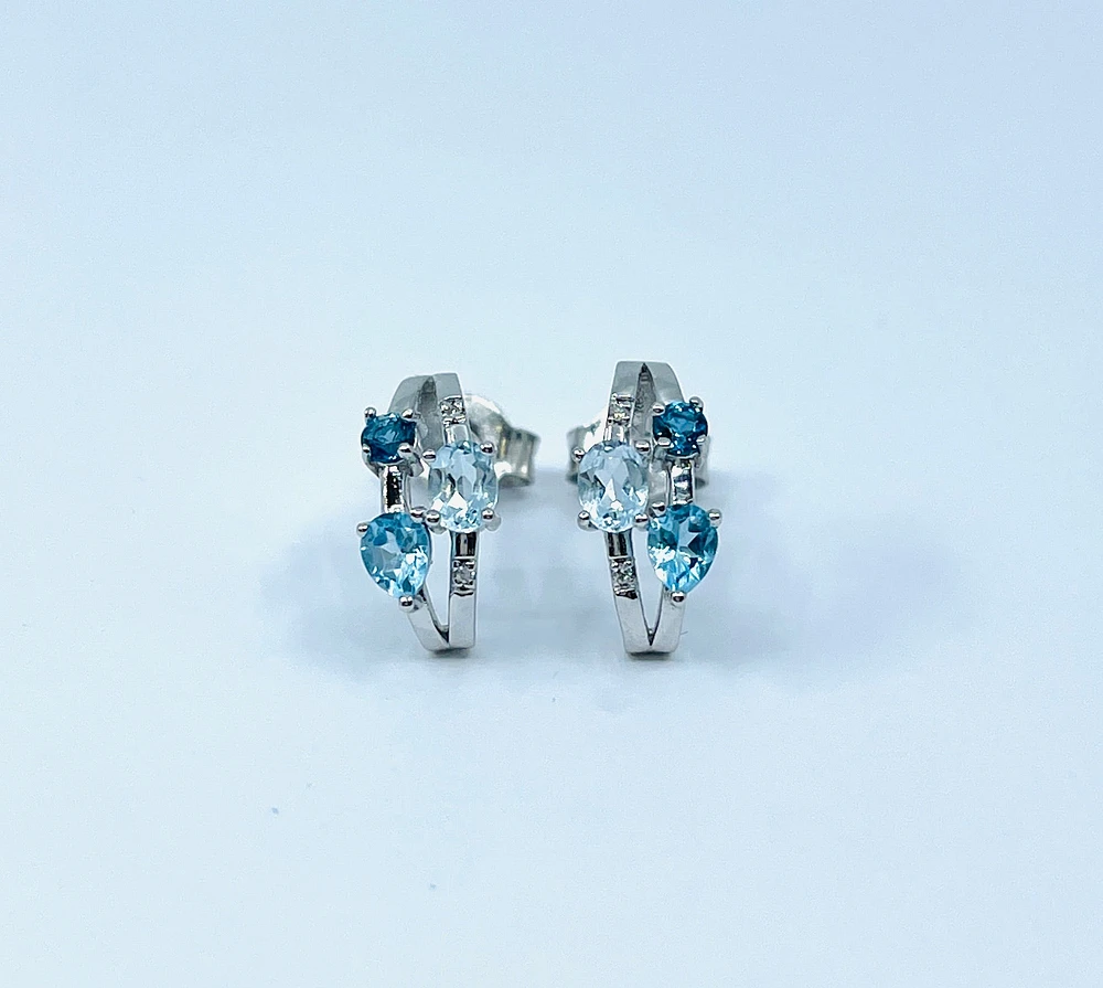 Blue Topaz, Aquamarine & Diamond Earrings