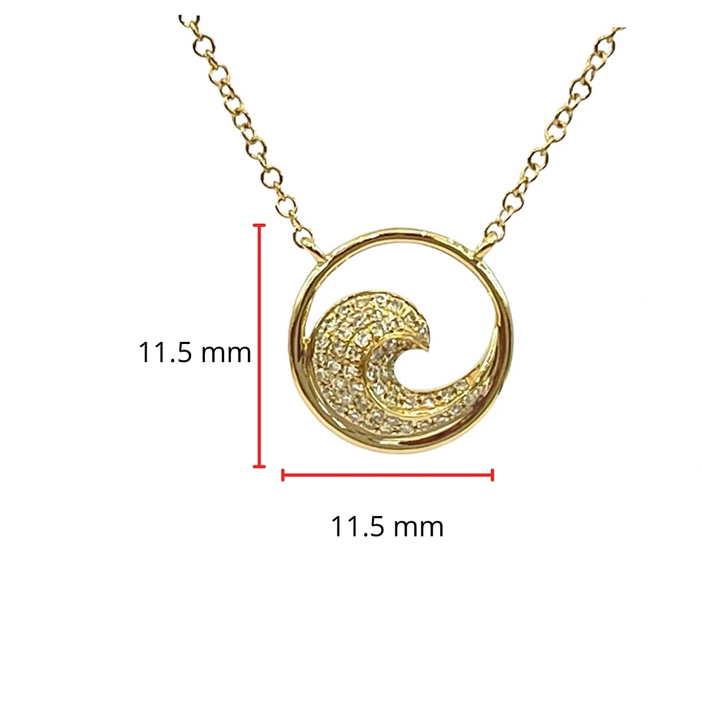 14K Yellow Gold 0.12cttw Diamond WavePendant, 18"