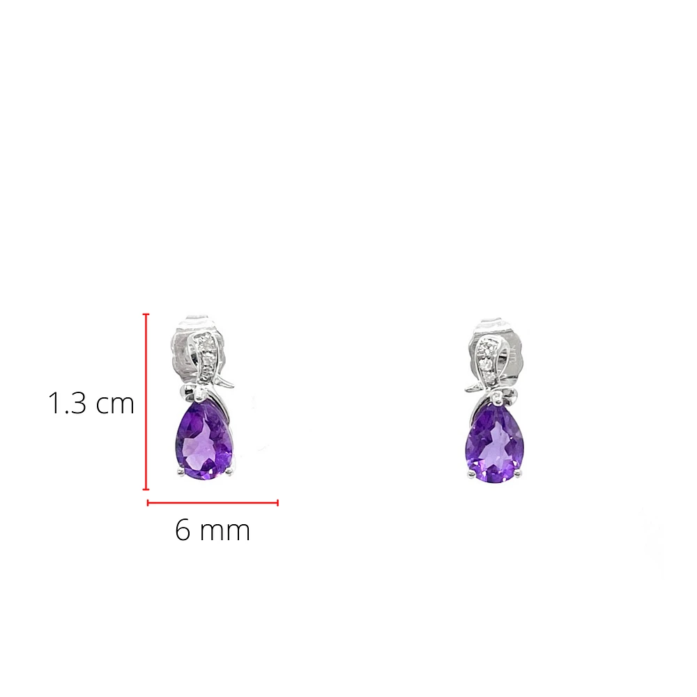 10K White Gold Amethyst & 0.032cttw Diamond Earrings