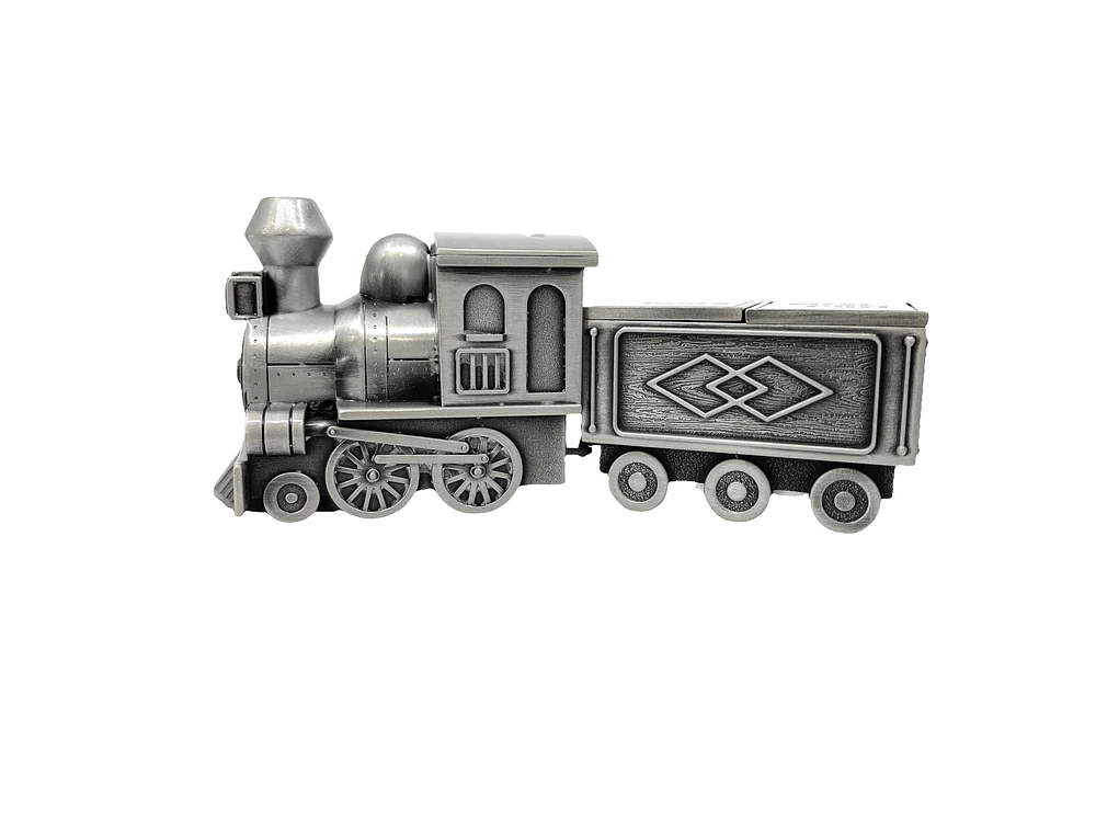 Pewter Engraveable Train Money Bank with First Curl and First Tooth Train Cars
