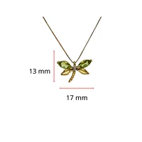 10K Yellow Gold Genuine Peridot, Genuine Yellow Sapphire and Diamond 0.01cttw Dragonfly Pendant, 18"