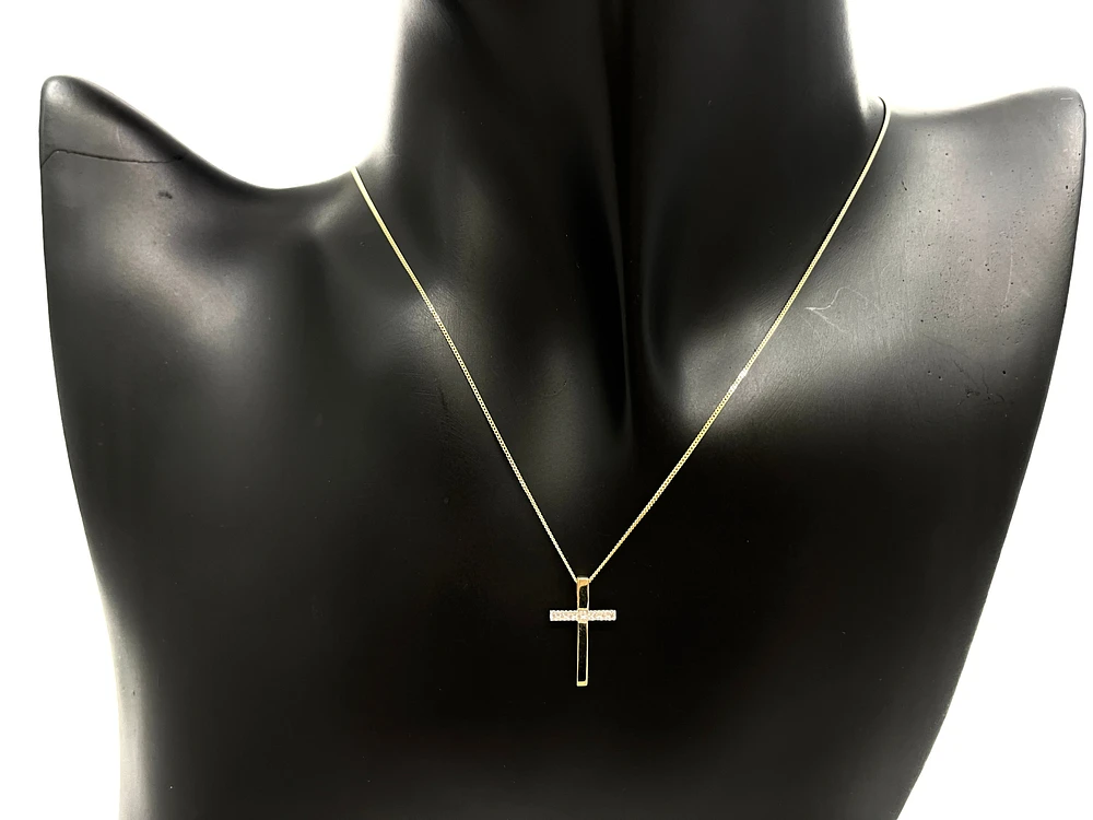 10K Yellow Gold 0.02cttw Diamond Cross Pendant, 18"