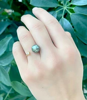 14K Yellow Gold Tahitian Pearl and 0.03cttw Diamond Ring