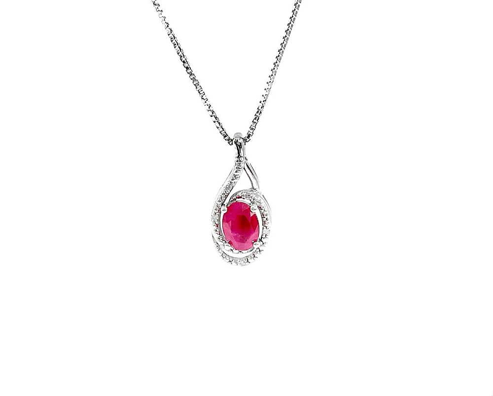 925 Sterling Silver Ruby & Diamond Necklace