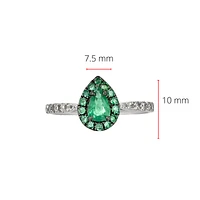 10K White Gold 0.45cttw Pear Cut Emerald and 0.18cttw Diamond Halo Ring - Size 6.5